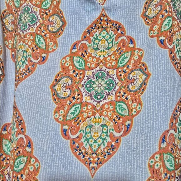 Cynthia Rowley Tunic Blouse 1X Paisley Boho V-neck Stretch Comfort Pullover Blue - Picture 12 of 12